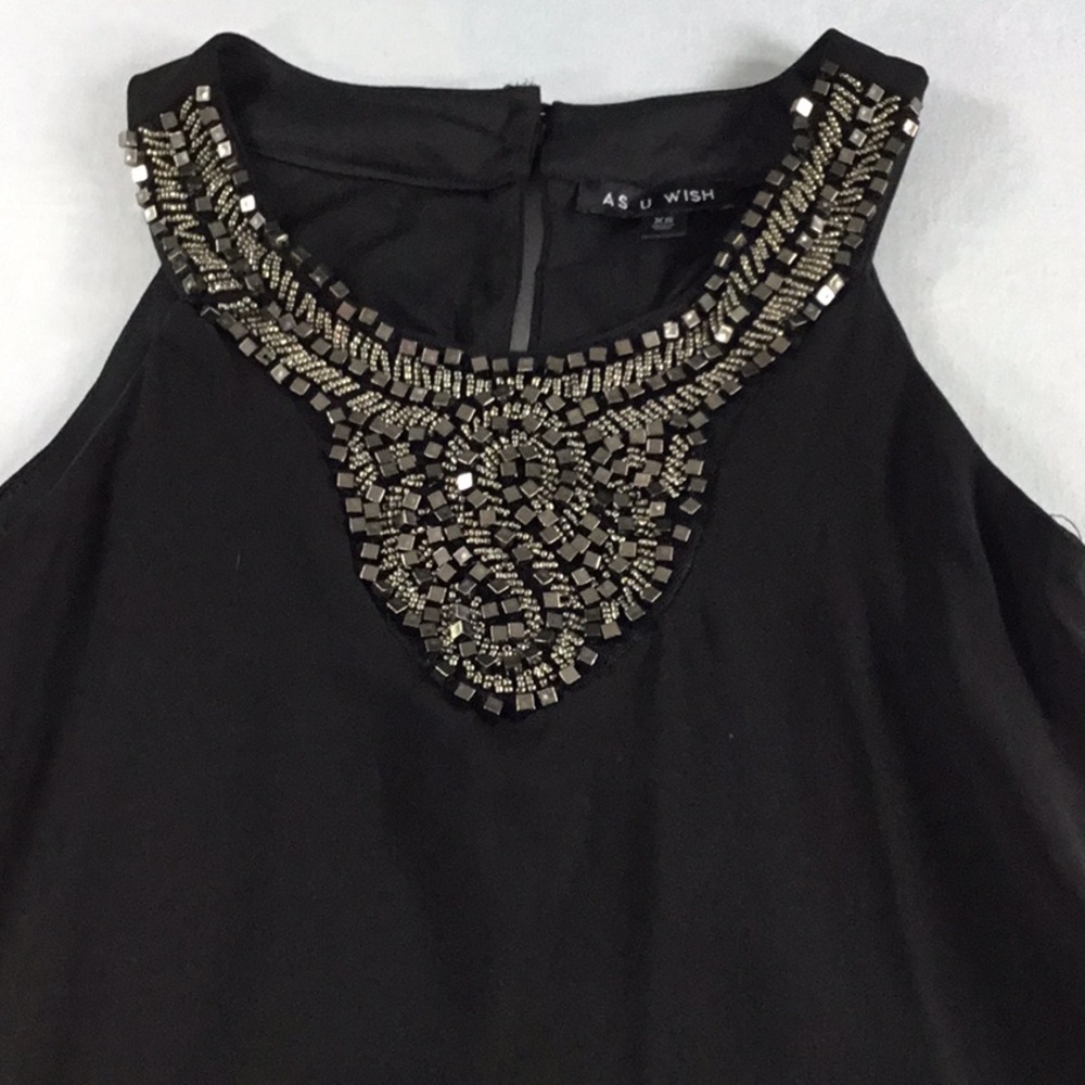 AsUWish Juniors XS Black Party Slip Dress Y2K Beaded Special Occasion Whimsygoth